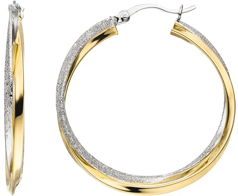Jobo Damen-Creolen verschlungen aus 925 Sterling Silber Bicolor vergoldet mit Glitzer-Effekt