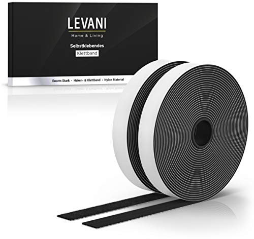 Levani® Nastro Adesivo a Strappo Premium (8 Metri) - Nastro a Strappo Biadesivo Extra Forte - Chiusura a Strappo Adesiva ad Alta Tenuta - Nastro a Strappo con Blocco Dual - Largo 20mm (Nero)