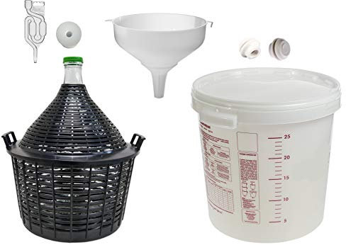 lilawelt24 WEINSET :GÄRBALLON 10 L + Gärbehälter 30L +Trichter+ Gärrohr+ Stopfen, Gäreimer, Gärfass, Gallone, Gärbehälter, Glasgärballon