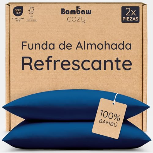 Bambaw Taie d'oreiller 65x65 Bambou, Lot de 2, Taie Oreiller Anti Transpiration, Drap en Bambou Durable, Linge de Lit Anti Acarien, Draps Rafraichissant pour l’Été et l’Hiver (Bleu Marine)
