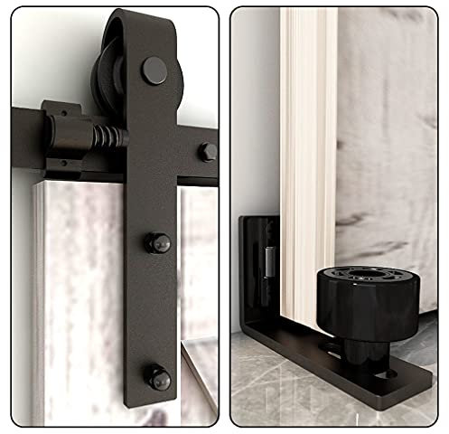 TSMST 173CM (5.5FT) Herraje para Puerta Corredera Kit de Accesorios para Puertas Correderas con Guía de Suelo Ajustable