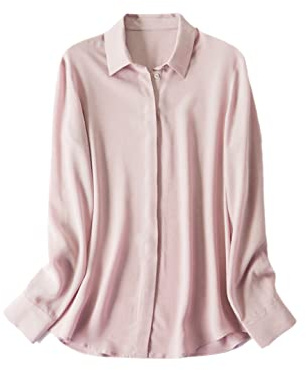 Camicie da donna in seta 100% vera seta tinta unita a maniche lunghe camicette a bottone 2022 Primavera Estate Ufficio Lady Top Rosa M