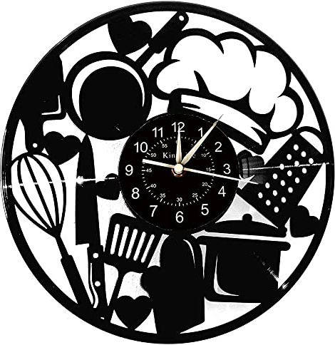 Smotly Orologio da parete in vinile, orologio da parete a tema utensili da cucina, orologio da parete regalo per gli amanti del cibo.