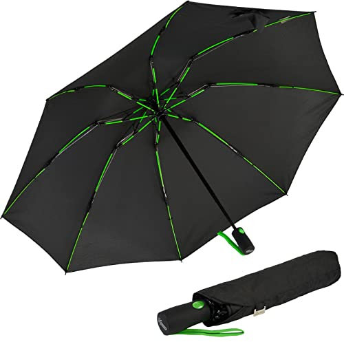 iX-brella Sturmschirm Voll-Fiberglas Taschenschirm groß 106 cm - mit farbigen Speichen - schwarz-grün
