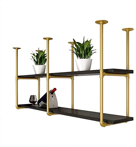 AFLCIO Decken-Weinregal – hängende Wandregale, Goldener Wand-Hängepflanzen-Ausstellungsständer, Schmiedeeisen-Retro-Upside-Down-Lagerregal, Loft/Bar/Restaurant-Flaschenregal