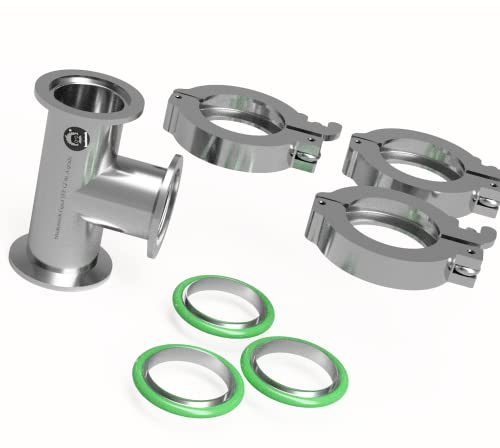 Superior Grade ISO-KF NW40 KF40 Flange Tee Fitting with 3 sets of Aluminum wing nut clamps & O-rings (KF40 Equal TEE w/ 3 clamps)