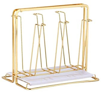 IXART Kaffeetassenhalter Glashalter Weinglashalter Metallablaufer Küchenträger mit sechs Haken, Gold Tassenhalter/Becherhalter