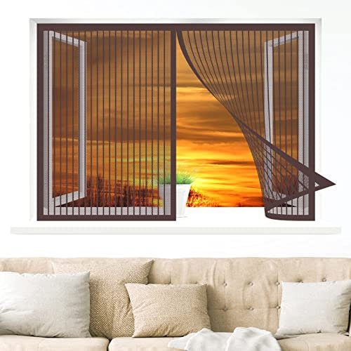 Magnetvorhang Fliegengitter, 160 x 130 cm Insektenschutz, Insektenschutzgitter Terrassentür, Ohne Bohren für Windows/Wohnzimmer Fenstern, Braun