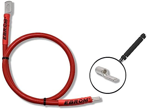 EBROM Cavo batteria Plus 50 mm² rosso, lunghezza desiderata + capicorda ad anello DIN46235 M6/M8/M10 o M12 e spina DIN46230, a scelta: 50 mm2, lunghezza cavo 650 cm, capocorda M6 + capocorda pino