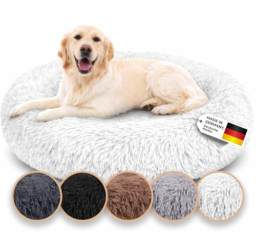 Belune® Hundebett [mit waschbarem Bezug] - Das Original - [L, 100cm, Weiß] Hundekorb, Katzenbett, Hundekörbchen, Dog Bed, Flauschiges Hundebett für große, mittelgroße & kleine Hunde