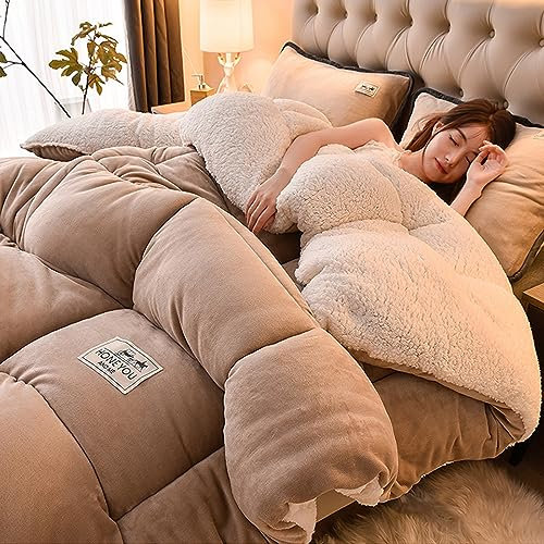 TUCVZVO Komfort Dicke Bettdecke Daunendecke,Bauschige Ganzjahresdecke,Winter Steppdecke Dicker Lamm-Kaschmir, Decke, Flauschige Kaschmir-Steppdecken,Beige,220X240cm(5KG)