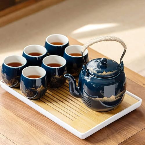 LeGDOr Set da tè in Ceramica Set di Tazze da tè Giapponesi Teiera in Porcellana Cinese Smaltata Nera con Manico 1 teiera, 6 Tazze da tè, 1 colino per Foglie 1 bollitore per tè Pallet