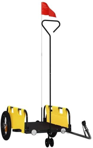 vidaXL Fahrradanhänger, Fahrrad Lastenanhänger mit Sicherheitsflagge, Transportanhänger mit Deichsel, Radanhänger Handwagen, Gelb Oxford-Gewebe Eisen