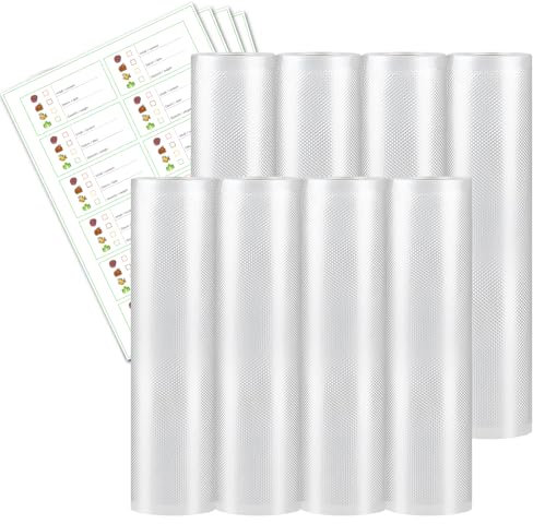 Qyrrvxy Vakuumbeutel Lebensmittel - Profi Vakuumierbeutel 25（4）&30（4）x300 cm/8 Rollen für Einen Einjährigen Gebrauch im Haushalt, BPA-frei, Kochfest und Sous Vide Gefrierbeutel, Inkl. 8 Sticker