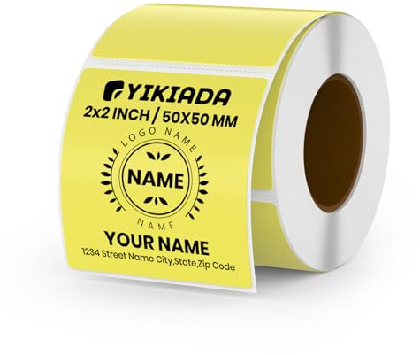 YIKIADA Etichette Termiche Autoadesive 50 X 50 mm Gialli Adesivi Colori Rimovibili Stampabili Impermeabili per Logo Codice a Barre QR inventario 500 pezzi per Rotolo