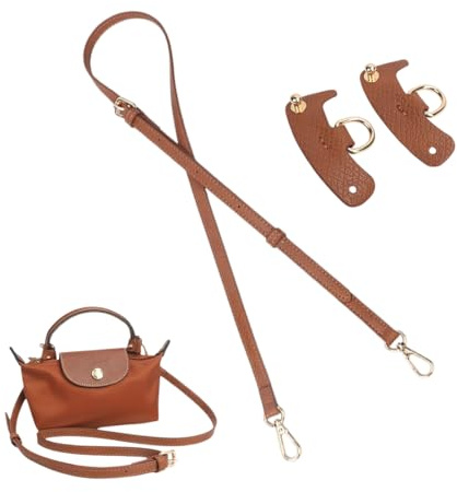 WeddHuis Tracolla Regolabile per Borse,Tracolla per Longchamp Borsa Donna,Cinghie di Trasporto in Pelle Giallo-Marrone per Longchamp Mini Bag Straps,Estensione Della (Larghezza della tracolla 0,9 cm)