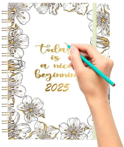 140 Seiten Tageskalender 2025-2024 bis 2025 mit Band | Tageskalender/Woche/Monatsplaner/Jahresplaner Englisch A5 Notizbuch Hardcover Neujahrsgeschenk 21,5 x 15,5 cm