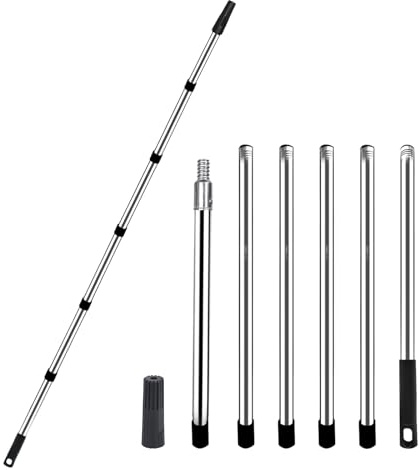 Eidoct 2.2m Paint Roller Extension Pole, 6 Segmented Extendable Roller Pole | Stainless Steel Telescopic Pole, Screwed and Tapered Adapter, Extended Detachable Pole for Walls High Ceilings Painting
