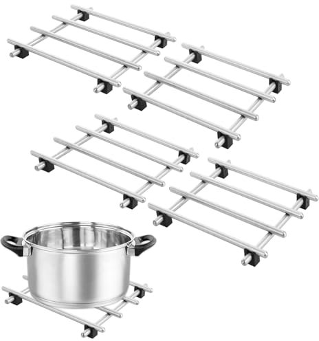 LOPYXBR 4 PCS Trivets for Kitchen Worktops, 18 x 18 cm Hot Pan Stand for Worktops, Square Stainless Steel Trivets for Hot Pans, Anti Slip Trivet Kitchen Worktop Protector for Kitchens Worktop