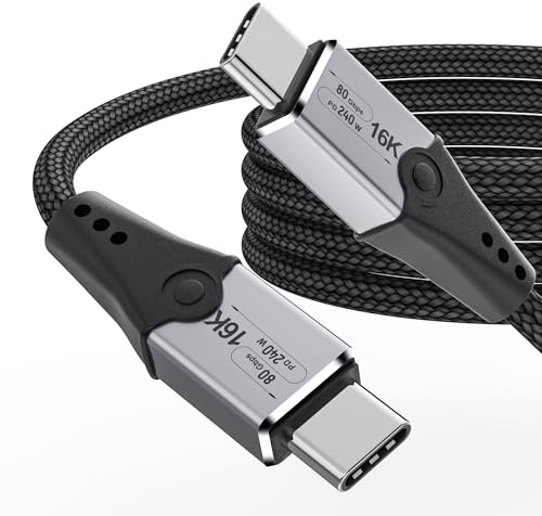 HOTUTUKI cable usb c transfert données 80Gbps Thunderbolt 5, PD 240W de charge, 16K/ 8K Video Display, TB5 Cabel compatible avec Thunderbolt 4/3, USB4 / USB-C, pour Moniteur, cable usb c 1.5m