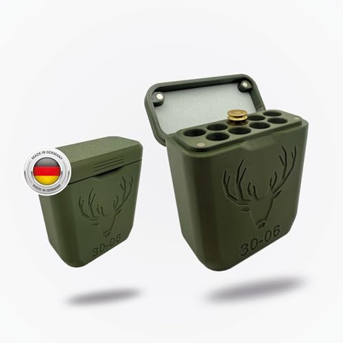 Scatola per 9 cartucce – Scatola per munizioni robusta e resistente con chiusura magnetica e inserto in gomma per trasporto silenzioso (verde, calibro 30-06)