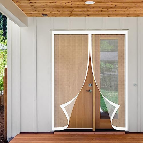 Zanzariera magnetica per porta, 109,2 x 264,2 cm, facile da installare, per balcone, patio, porte scorrevoli del soggiorno, colore: bianco