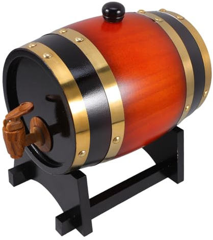 DINHEAROM Barril de Whisky Sellado Excelente de Madera con Grifo y Soporte Diseño Único, Adecuado para Fiestas en Casa y Bar