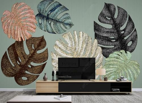Papier Peint intissé Panoramique Feuillage Tapisserie Murale 3D Plantes Tropicales Feuilles De Plantain Coloré Feuilles Fond Mural 400cmx280cm Salon Chambre Adulte Enfant Zen Poster Geant Mural