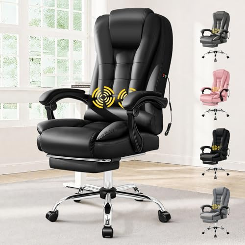 ALFORDSON Ergonomischer Bürostuhl Chefsessel Massage, Schreibtischstuhl Ausziehbare Fußstütze,Computerstuhl Rückenlehne 90-150° neigbar,höhenverstellbarer Drehstuhl,Besprechungsstuhl,PU-Leder,Schwarz