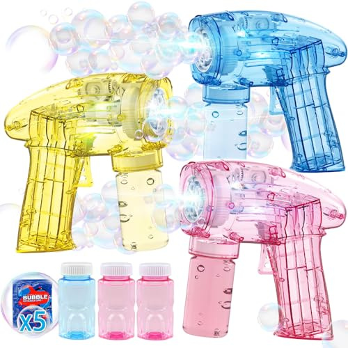 Dolanus Bubble Machine Toys for 3-8 Year Old Kids: 3 Pack Bubble Gun with Light Gifts for Boys Girls Age 3 4 5 6 7 8 Birthday for Toddlers Bubble Blower Blaster for Outdoor Summer Party Wedding Lawn