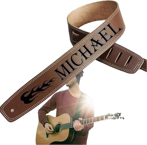 HDLOVE Personalisierter Gitarrengurt Aus Leder, Individuell Gravierter Gitarrengurt Aus PU-Leder Mit Text/Logo For E-Gitarre, Akustikgitarre, Bassgitarre Und Konzertgitarre