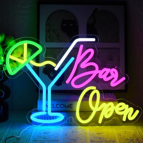 UExnkj-Y Bar Open Insegna al Neon Luci al Neon Cocktail LED aperto segno al neon Con pulsante e interruttore dimmerabili Adatto per birrerie,club,stanze,luci da parete per feste