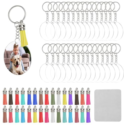 KQDRAVINE 30 Sätze Acryl Schlüsselanhänger Selber Machen, Acryl Schlüsselanhänger Rohlinge SetSchlüsselanhänger zum Basteln, Keychain DIY für DIY Bastelset Zubehör, Anhänger Selber Machen