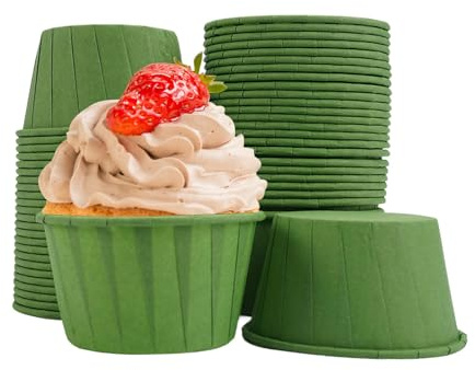 Lot de 50 moules à muffins verts pour pâtisserie, gâteaux, muffins, 7 × 5 × 4 cm, moules de cuisson antiadhésifs et sulfurisés pour la pâtisserie, moules à cupcakes en papier, pour anniversaire