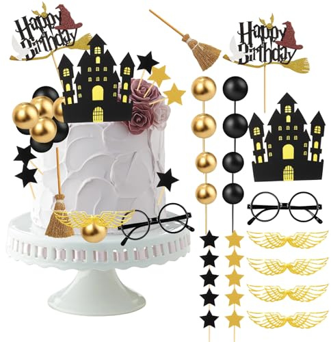 38 Stück Hary Tortendeko Jungen, Wizard Kuchen Deko Kindergeburtstag, Happy Birthday Topper, Cake Topper Set für Kinder Geburtstag Party Kuchen Dekoration Supplies