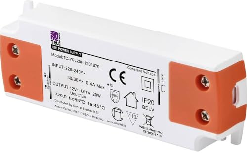TRU COMPONENTS TC-YSL20F-1201670 Transformateur LED Tension Constante 20W 1.67A 12V/DC Convient pour Meubles Oversp