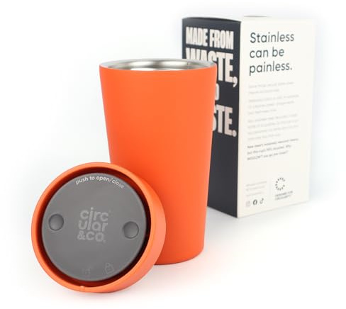 Circular&Co 12oz / 340ml Stainless Steel Travel Mug – Reusable Coffee Cup – Double Wall Insulated, Leakproof & Sustainable Cup for Hot or Cold Drinks - Sunrise Orange