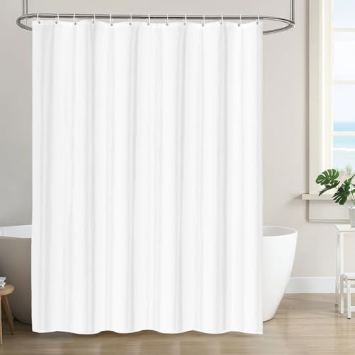 LUKDUNG 200x200 Badevorhang Polyester Textil, Duschvorhang Anti-schimmel für Badezimmer, Vorhang für Badewanne Dusche aus Stoff Wasserdicht Waschbar, Shower Curtain mit 13 Haken Weiß