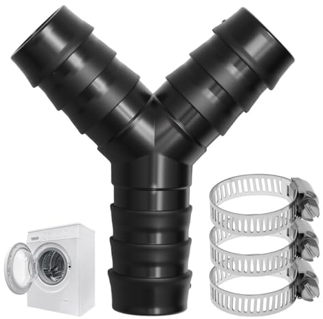 2-Wege Y-Verteilerstück, 3/4 Zoll Waschmaschine Abfluss Adapter mit 3 Schlauchschellen Y Verteiler Zulaufschlauch für Geschirrspüler Trockner Gärten Im Freien (Schwarz)