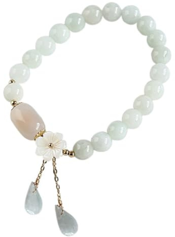 LIGIGWASH Jade Armband Damen Elastisches Steinarmband Schmuck Mit Glatter Hochglanz-Oberfläche Antiallergen Für Alltag Kirche Kommunion Und Als Geschenk