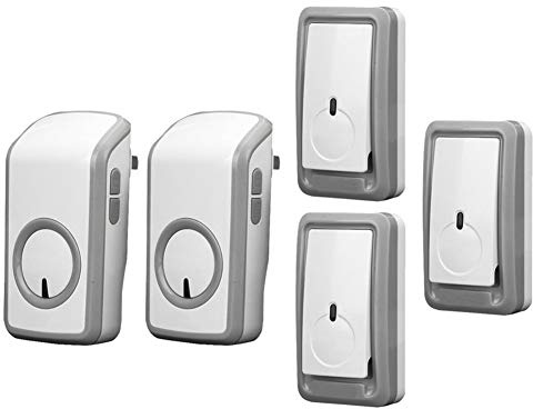 Kits de Cloche de Porte Sonnette sans Fil étanche IP44, portée de 350 m, Lot de 3 Boutons, 2 récepteurs, 48 ​​sonneries, 6 Niveaux de Volume, indicateur LED