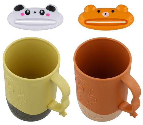 Aohyue 2 Pièces Gobelet Brosse à Dent Enfant, Gobelet Salle de Bain, Pot a Brosse a Dent avec Poignée, Plastique Gobelet Réutilisable pour Salle de Bain
