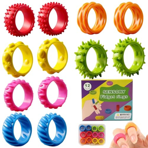 12 PCS Fidget Toys Anneau Bague Ring Anti Stress Enfant, Objet Jouet Anti Stress pour TDAH Enfant, Jouet apaisant pour l'anxiété du Stress