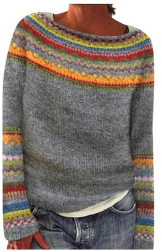 Générique Pull Femme Noel, Pull Norvégien Femme Grande Taille en Laine Sweat sans Capuche Sweatshirts Hiver Chaud Pullover Islandais Chic Et Elegant Col Rond Cachemire Polaire Crochet Tricot