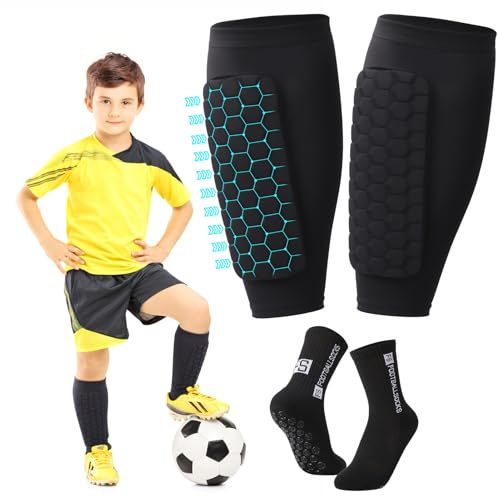 kodinsiivous Schienbeinschoner Kinder und Fussball Socken Set | Schienbeinschoner Kinder Laimer mit Grip Anti Rutsch Fußballsocken für Fußball, Basketball, Radfahren, Klettern