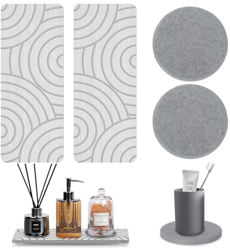 Lot de 4 sous-verres absorbants en terre de diatomée pour salle de bain - Tapis en terre de diatomée pour lavabo - Antidérapant et absorbant - Plateau en diatomite - Séchage rapide pour savon à main
