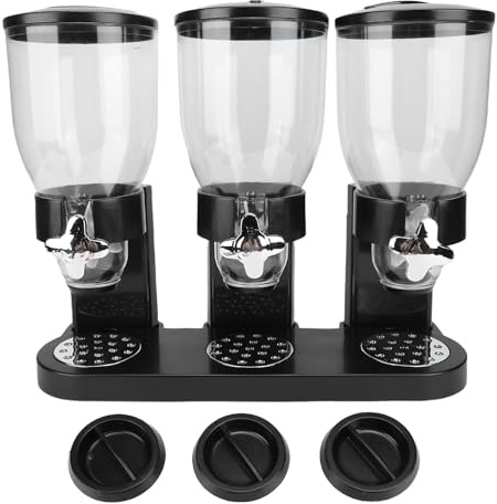 Oreilet Distributeur de Nourriture Triple, Distributeur de Stockage Comptoir Récipient de Céréales de Nourriture Sèche Triple, pour Stocker Farine D'avoine, Bonbons, Noix, Céréales (BLACK)