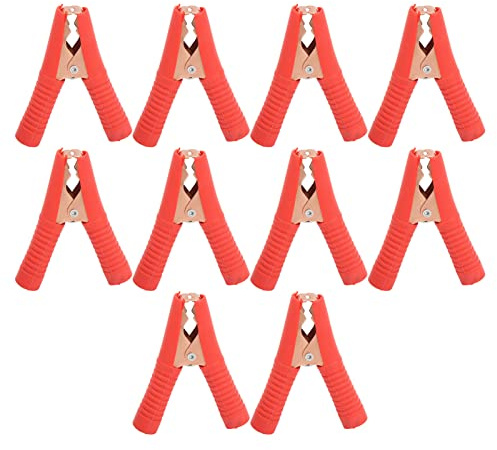Serre-câble de batterie de haute qualité, Durable, clip de test de courant nominal 100A pour voitures, camions, véhicules, acier, laiton, PVC, ouverture de 20mm, 10 pièces (Rouge)