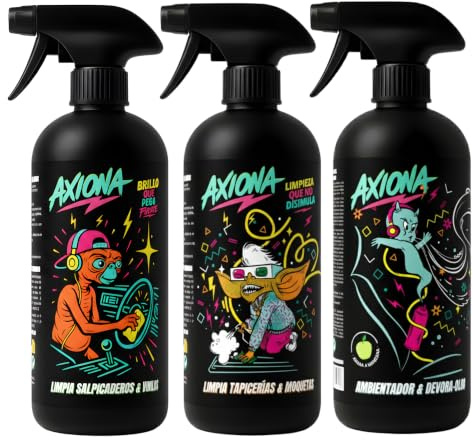 AXIONA Kit de Limpieza Coche Interior: Salpicadero, Tapicerías, Ambientador | Neutralizador de Olores, Car Detailing Profesional, Tamaño XXL de 1L, Limpieza Interior, No Aceitoso, Calidad Premium
