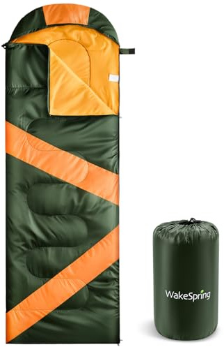 WakeSpring Sacco a Pelo Adulto 3 Stagioni, Leggero e Idrorepellente, Sacco a Pelo da Campeggio con Sacca, Unibile per Uso Doppio, Apribile come Coperta, per Camping, Escursionismo e Viaggio